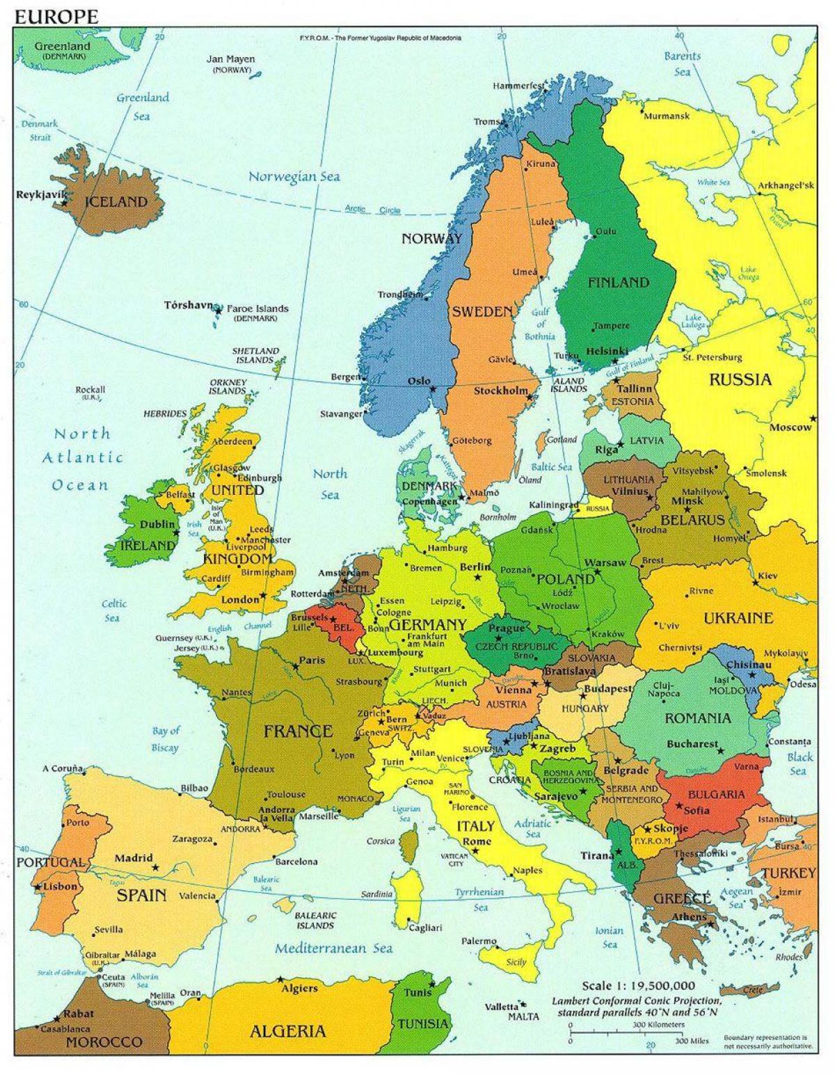 на карте Европы Дания