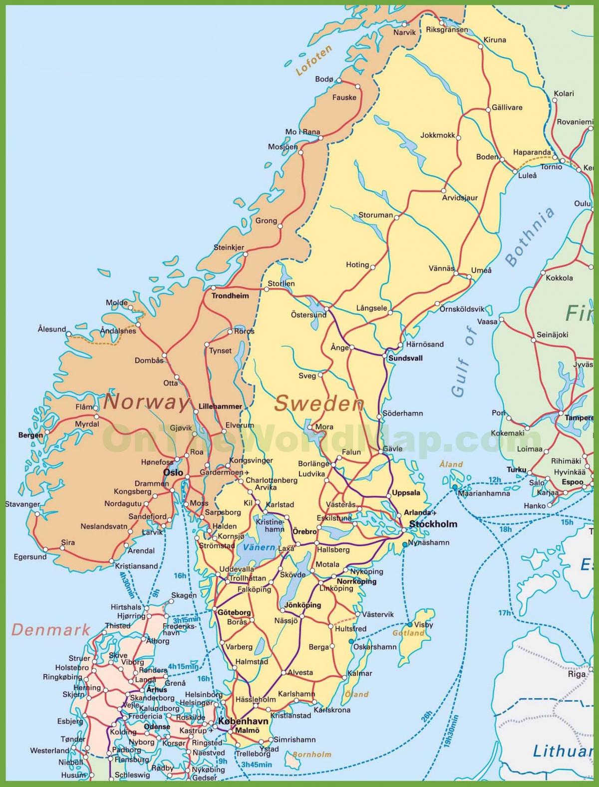 карта Дании и Норвегии