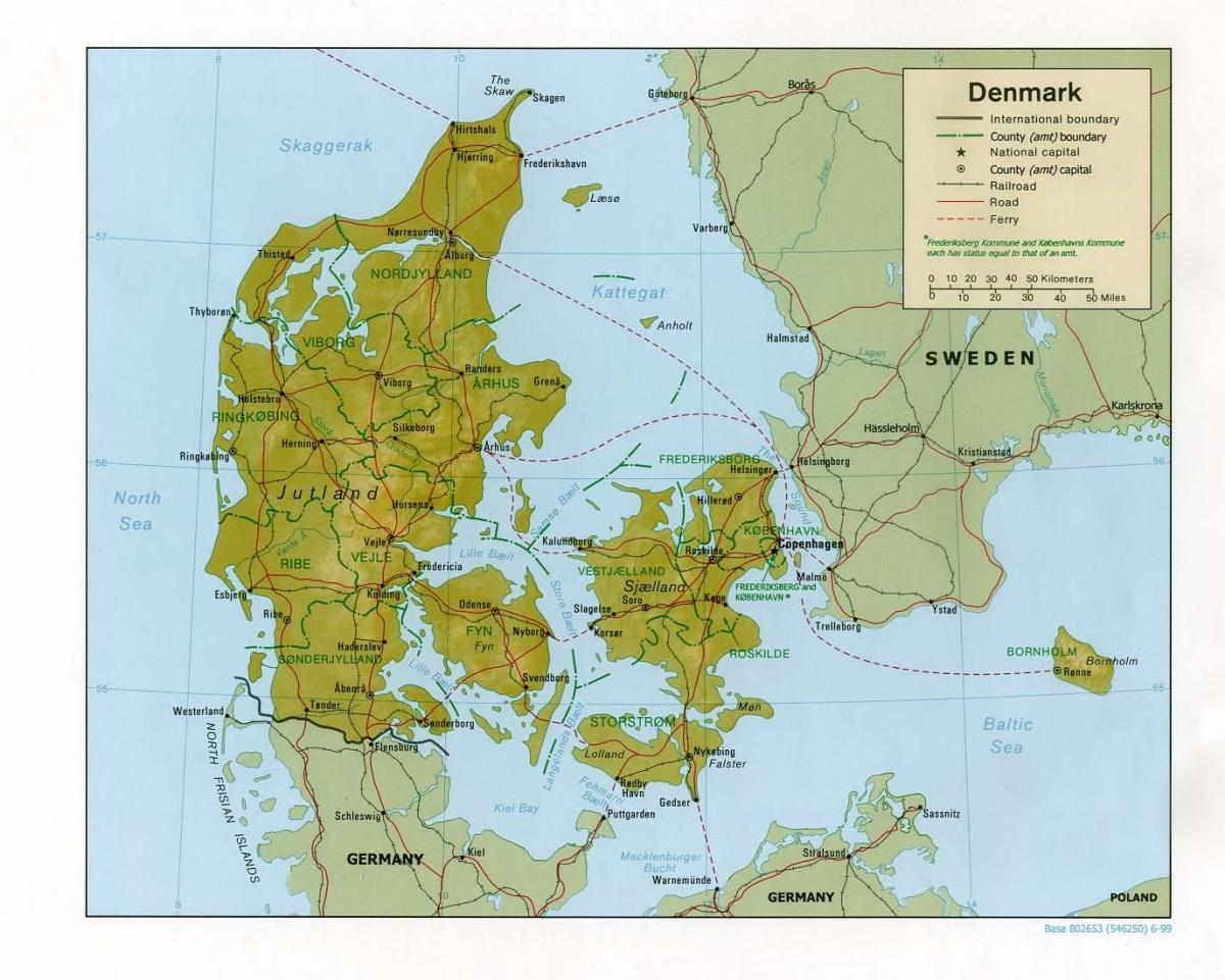 Карта физическая Дания